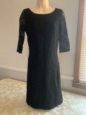Banana Republic Black Lace 3/4 Sleeve Dress Size 6